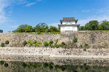 Image showing Reflection in the Moat with a Turret of Osaka Castle in Osaka, J