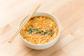Image showing Instant noodles on wood baord