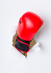 Image showing Boxer glove breaking paper