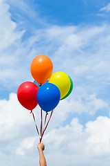 Image showing Colorful balloons with blue sky 