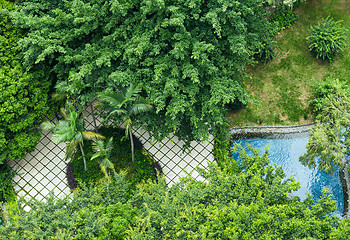 Image showing View from the top to the garden