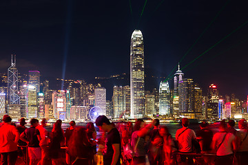 Image showing Group of people watching the light show in Hong Kong