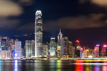 Image showing Hong Kong Victoria Harbour cityscape at night.