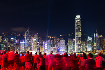 Image showing Group of people watching the light show