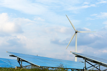 Image showing Wind turbine and solar panel