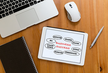 Image showing Office table with digital tablet showing marketing success conce