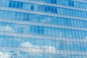 Image showing Blue clean glass wall of modern skyscraper