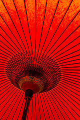 Image showing Japanese style red mulberry paper umbrella