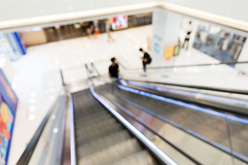 Image showing Defocused view from escalator to lower floor