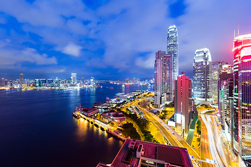 Image showing Office building at night in hong kong