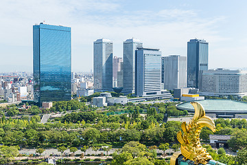 Image showing Golden fish of Roof tile with osaka business district, Kansai Ja