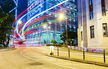 Image showing Car light trails and urban landscape in Hong Kong