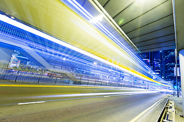 Image showing Car light trails and urban landscape in Hong Kong