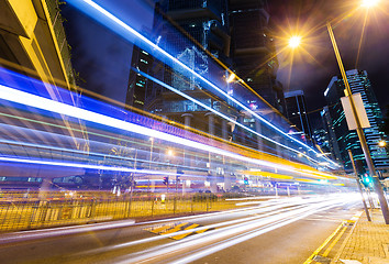 Image showing Car light trails and urban landscape in Hong Kong