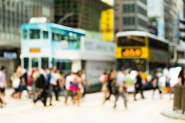Image showing Blur view of Crosswalk and pedestrian at street in hong kong