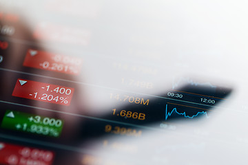 Image showing Stock market graph with a shadow of pen