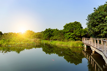 Image showing Beautiful sunlight with lake