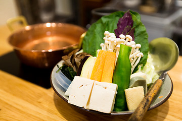 Image showing Japanese cuisine, hot pot on background