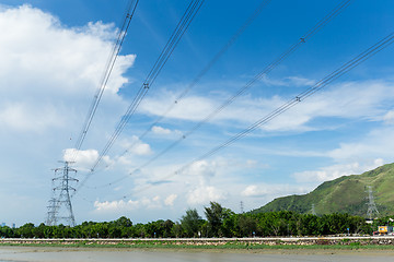 Image showing High voltage towers with sky background