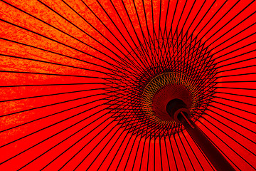 Image showing Japanese style red mulberry paper umbrella