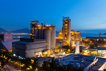 Image showing Cement factory during sunset