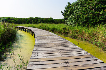 Image showing Wooden walkway over the river