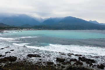 Image showing Coastline and hill