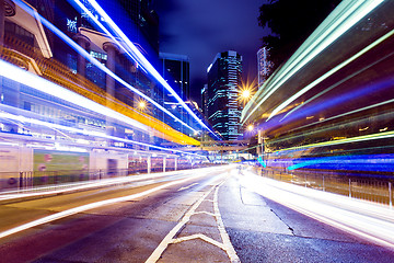 Image showing Busy traffic in Hong Kong city at night