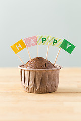 Image showing Flag on muffin with a word happy