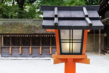 Image showing Traditional red lamp pole in Japanese temple