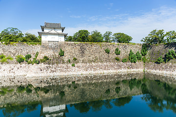 Image showing Moat with a Turret of Osaka Castle in Osaka, Japan