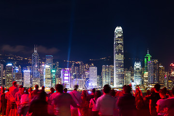 Image showing Hong kong city night with crowded of people