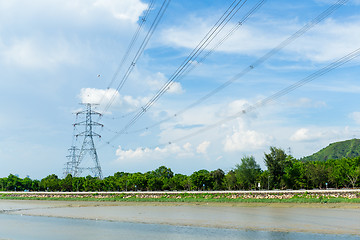 Image showing Powerline with blue sky