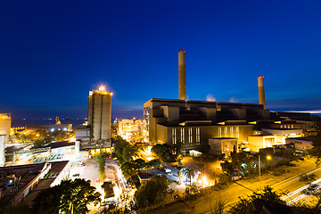 Image showing Coal power station and cement plant at night