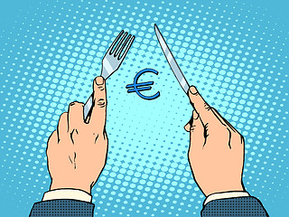 Image showing European Euro knife and fork financial concept