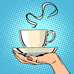Image showing Hot coffee cup woman hand