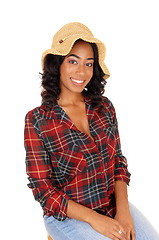 Image showing African American woman with straw hat.