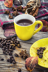 Image showing Black coffee in yellow cup