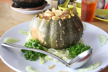 Image showing Chinese soup in pumpkin