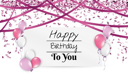 Image showing birthday card with balloons and ribbons