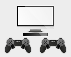 Image showing game controller, television and computer box