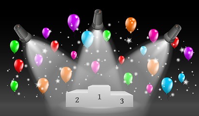 Image showing winning podium and lights with balloons