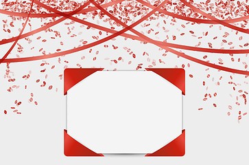 Image showing blank card with confetti and ribbons