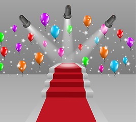 Image showing stairs with red carpet and three lights