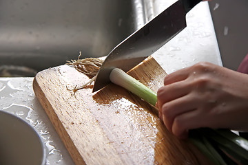 Image showing Slicing leeks