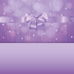 Image showing violet gift card with ribbon and confetti