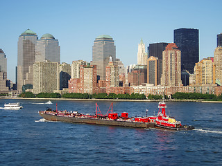 Image showing Tugboat in front of Financial District