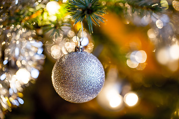 Image showing Decorated christmas tree with silver balls 