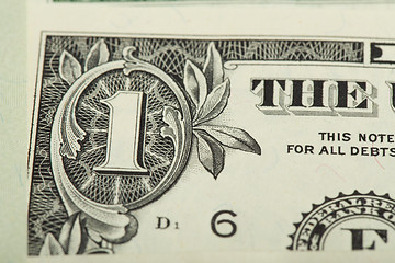 Image showing macro of one US dollar money banknote