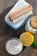 Image showing Tools and sodium bicarbonate for house cleaning